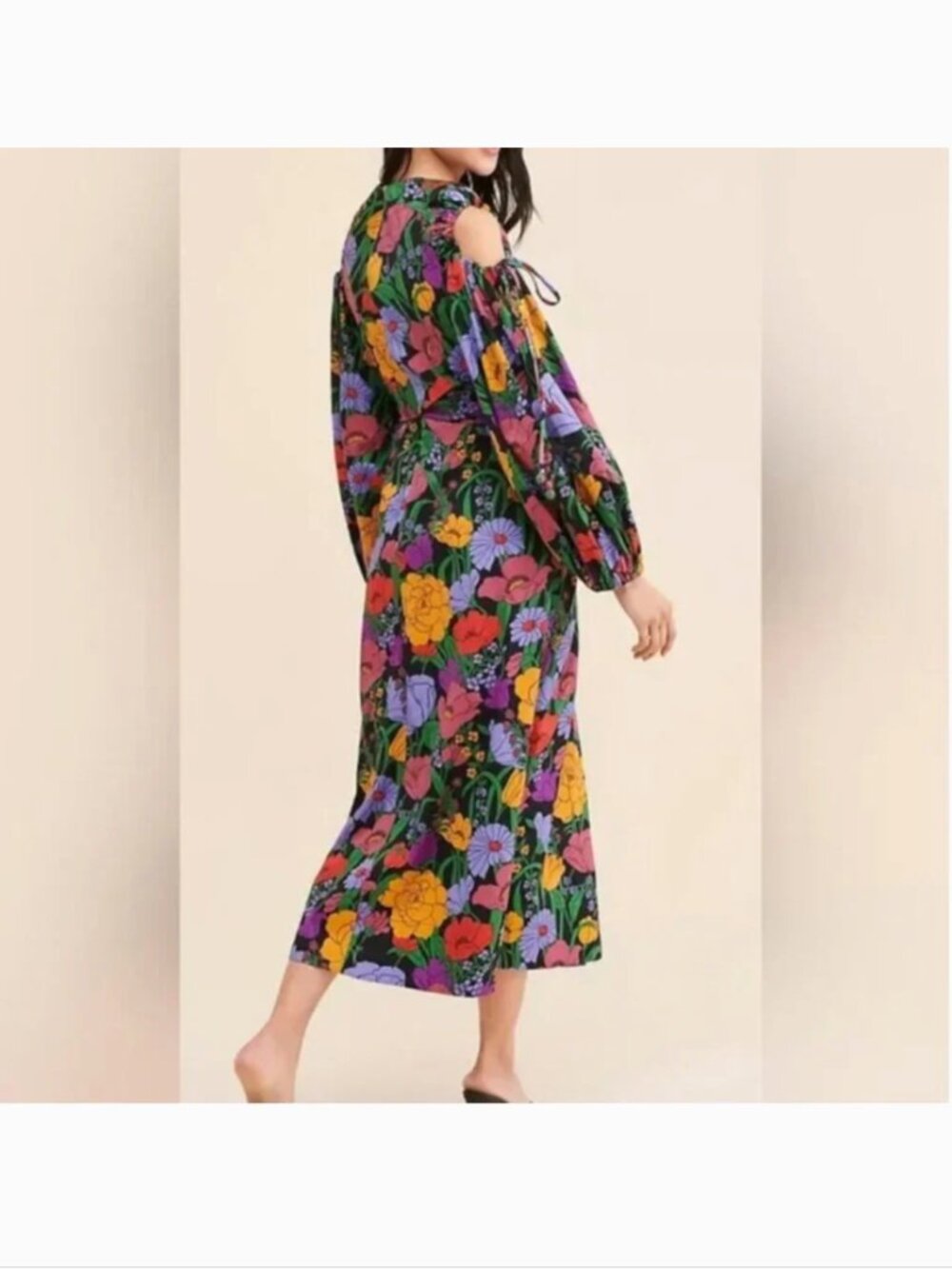 Farm Rio Floral Cotton Cold Shoulders Midi Dress size XS - Picture 3 of 10